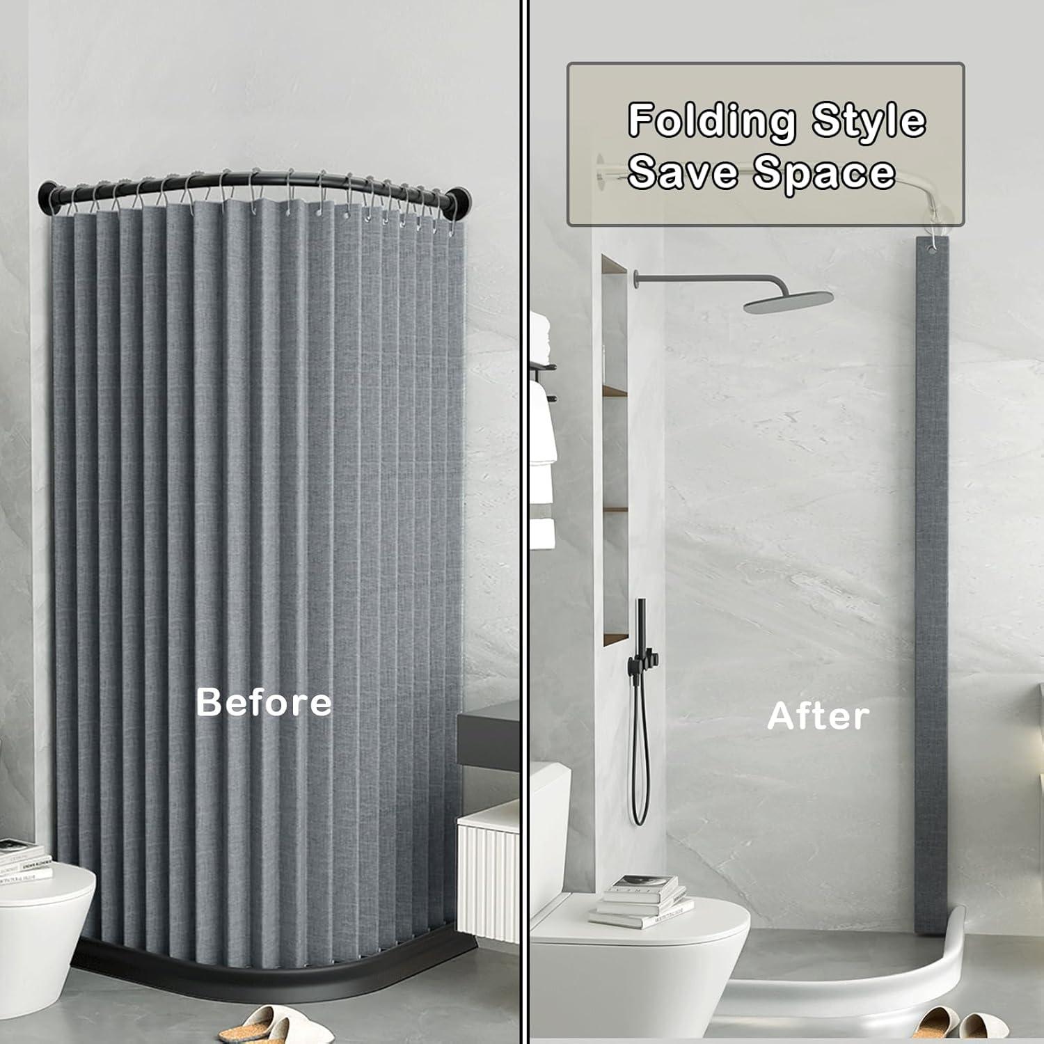 Thickened Magnetic Foldable Shower Curtain, 1 Pack — Waterproof Privacy Bathroom Divider Curtain with Hooks and Tie Straps, Machine Washable (Suitable for Bathtubs and Showers Year-Round)