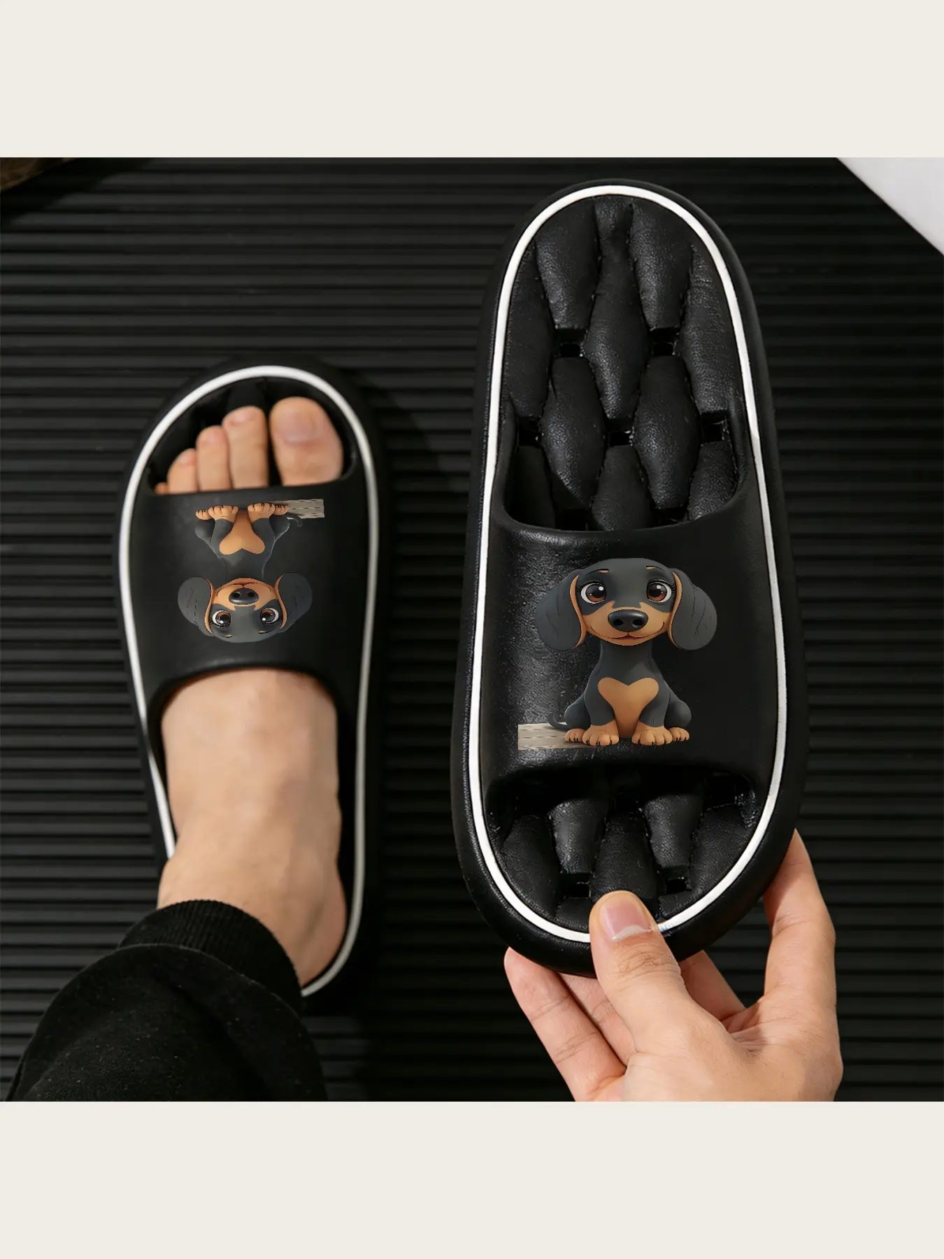 Cute Dachshund Puppy Slippers Adorable Dog Print Soft Comfortable Home Indoor Slippers for Women Men Kids Non-Slip Warm Fuzzy Animal Footwear Cozy House Shoes with Heart Design
