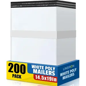 Poly Mailers 14.5x19 Inch 200 Pcs, Large Waterproof Strong Adhesive Shipping Mailing Bags for Clothing Small Business, Tear-resistant White Mailing Envelopes