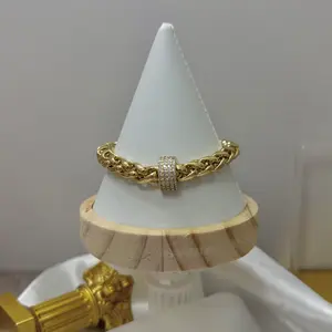 19CM Gold Plated Bracelet with Elegant Chain Design and Sparkling Center Stone for Stylish Accessory