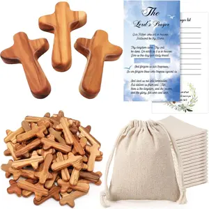 25 Sets Small Olive  Crosses Bulk Holding Hand Crosses Religious Christian  with Prayer Cards and Bags for  Catholic