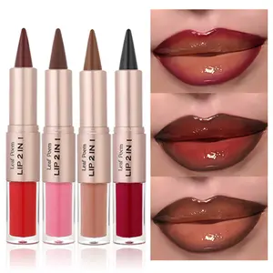 4/8 PCS SET Double-Ended Lip Gloss with Matte Lip Line and Mirror Finish - Shine, Moisturizing, All Light Beige Types, Perfect Gift for Women, Daily Makeup, Sophisticated Design, Highquality Finish