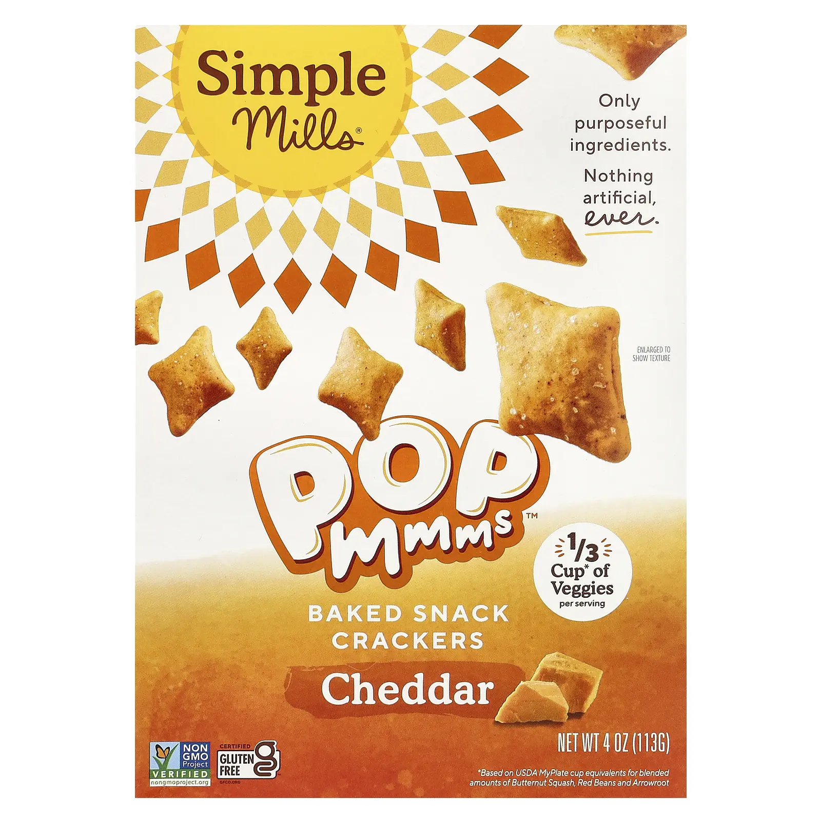 Simple Mills Pop Mmms™, Baked Snack Crackers, Cheddar, 4 oz (113 g)