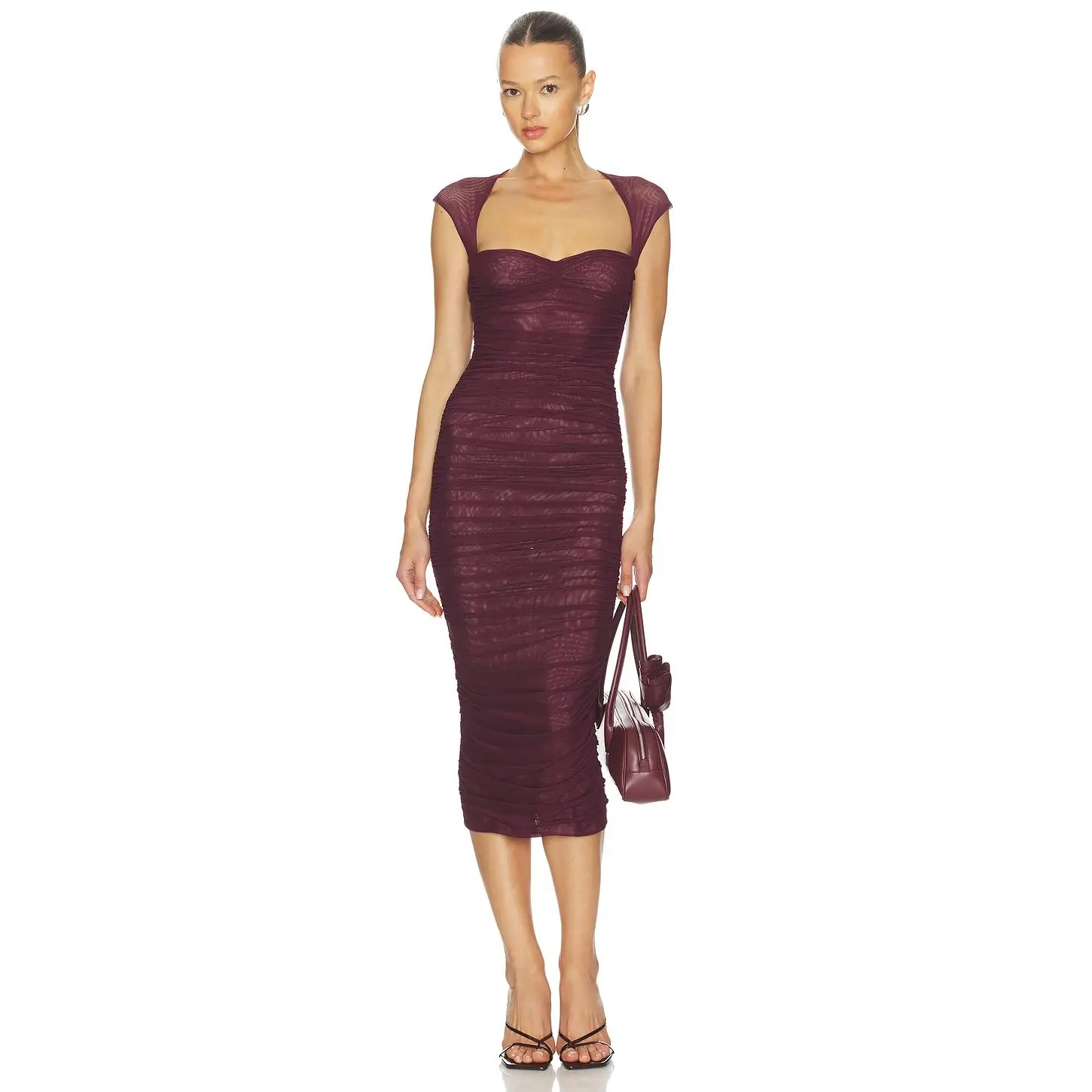 SEROYA Kylie Midi Dress in Merlot - TikTok Shop