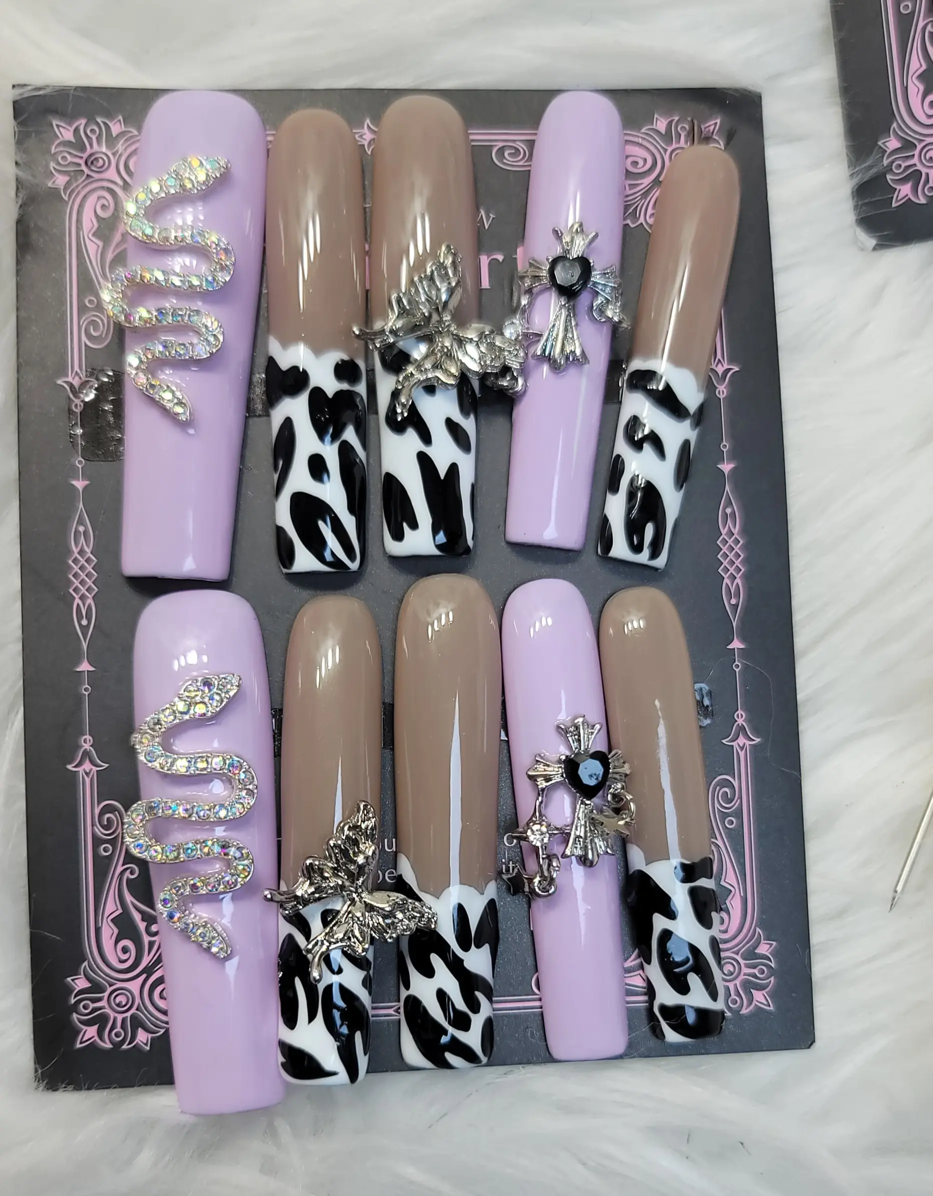 ShaCity Cow Print Handmade Salon Quality , Removable, Reusable. Easy to wear Press on Nails.