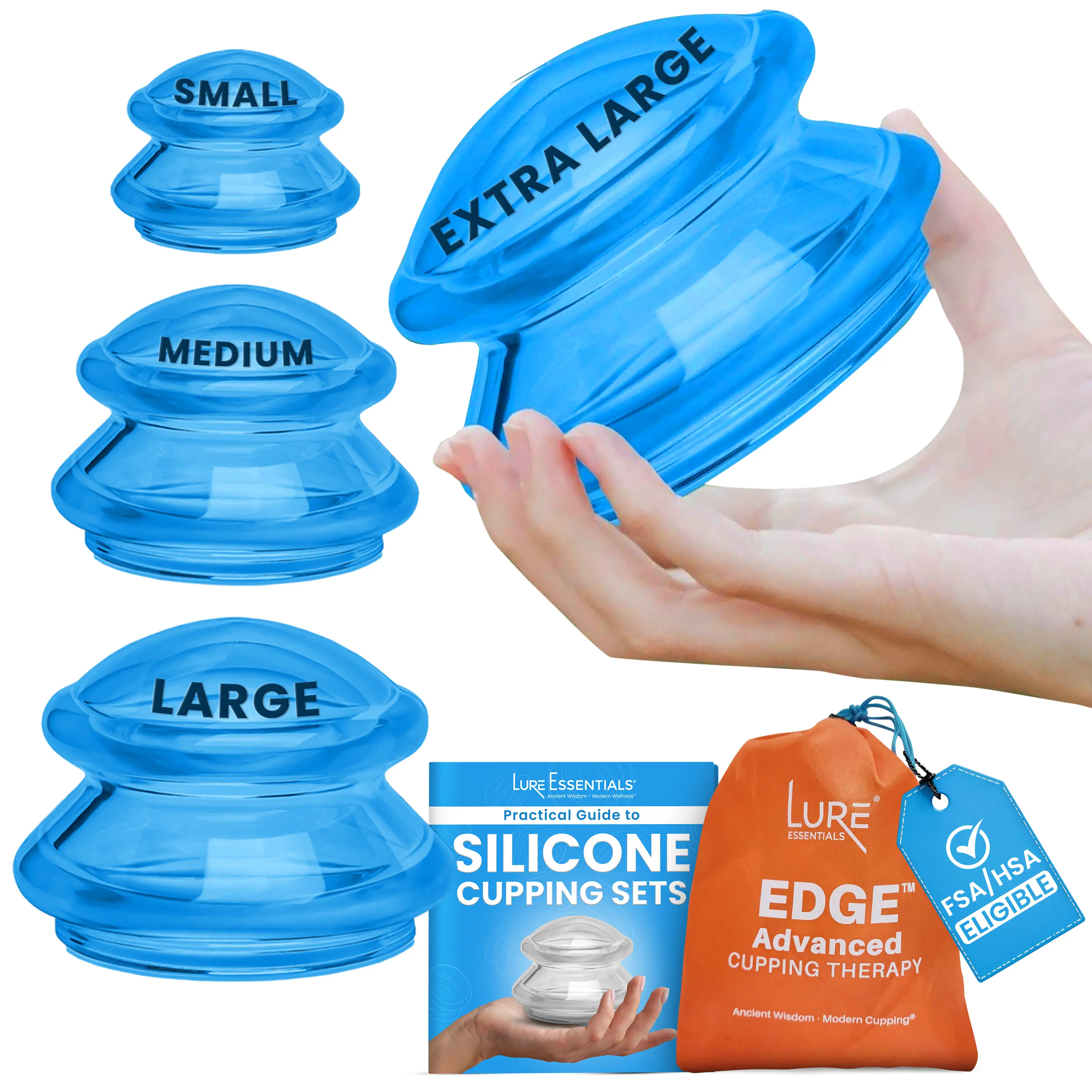 EDGE Silicone Cupping Therapy Set (4 Sizes, Blue)