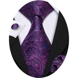 Paisley Tie Fashion Set Hanky Cufflinks Neckties for Men Woven Silk