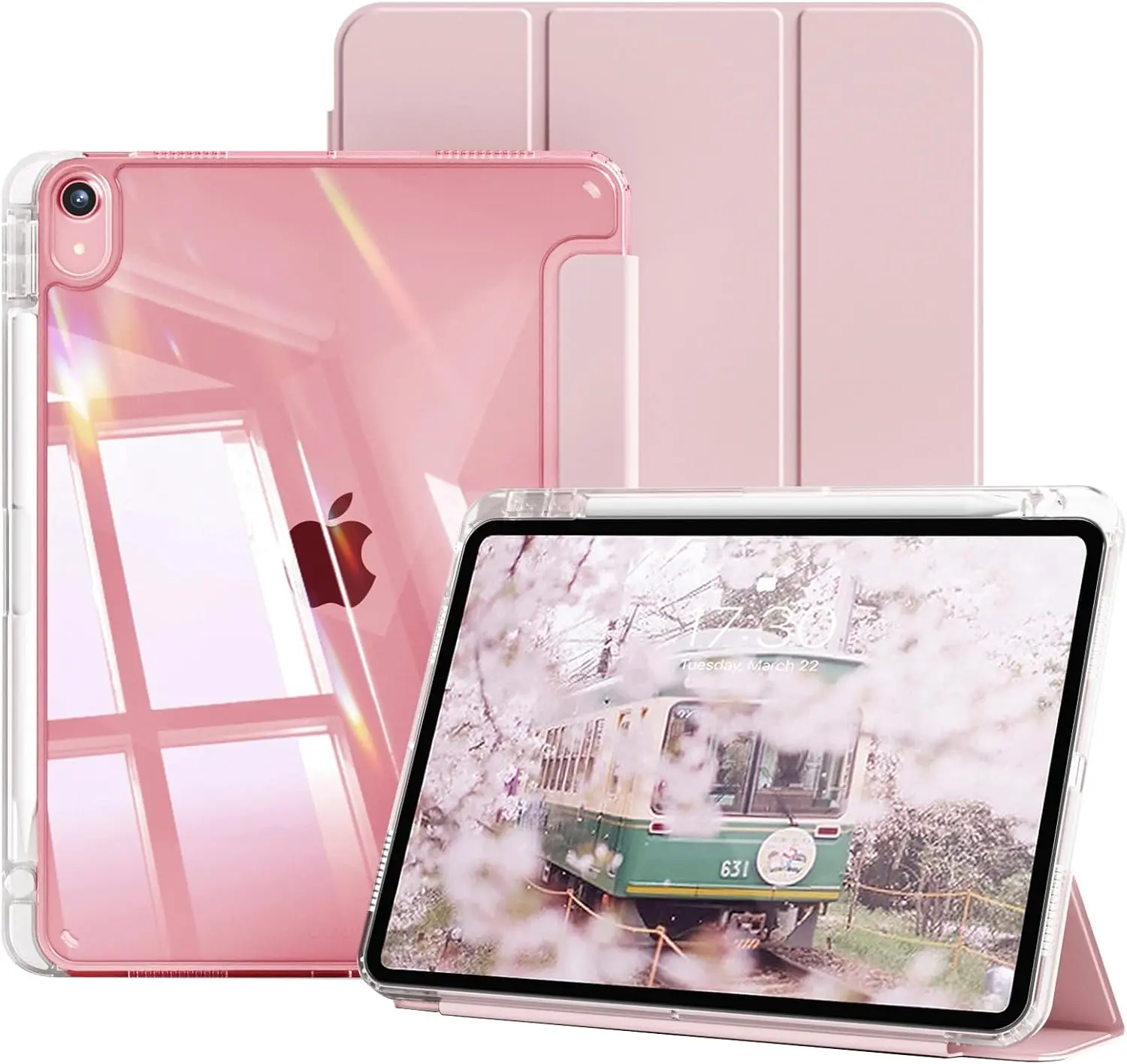Pink 1PC Tablet Protective Case Ipad Soft Anti-Fall Protection, Ultra-Thin/Smart Stand/Auto-Wake Compatible with iPad A16/ Air 11 Inch Case with Pencil Holder, Trifold Cover for iPad Air M4 M3 M2, 8th 7th 6th 10th 11th Generation, and Galaxy S9/S9FE/S10+