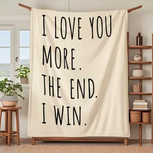 Valentine's Day Heart Blanket I Love You More The Ending Is I Win Letter Print Blanket Heartfelt Gift Blanket Printed Fleece Blanket for Living Room Bedroom Decoration