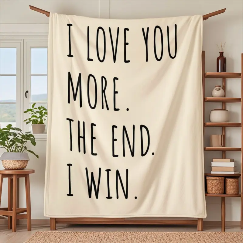 Valentine's Day Heart Blanket I Love You More The Ending Is I Win Letter Print Blanket Heartfelt Gift Blanket Printed Fleece Blanket Decorative Blanket Slogan Print Blanket for Living Room Bedroom Decoration