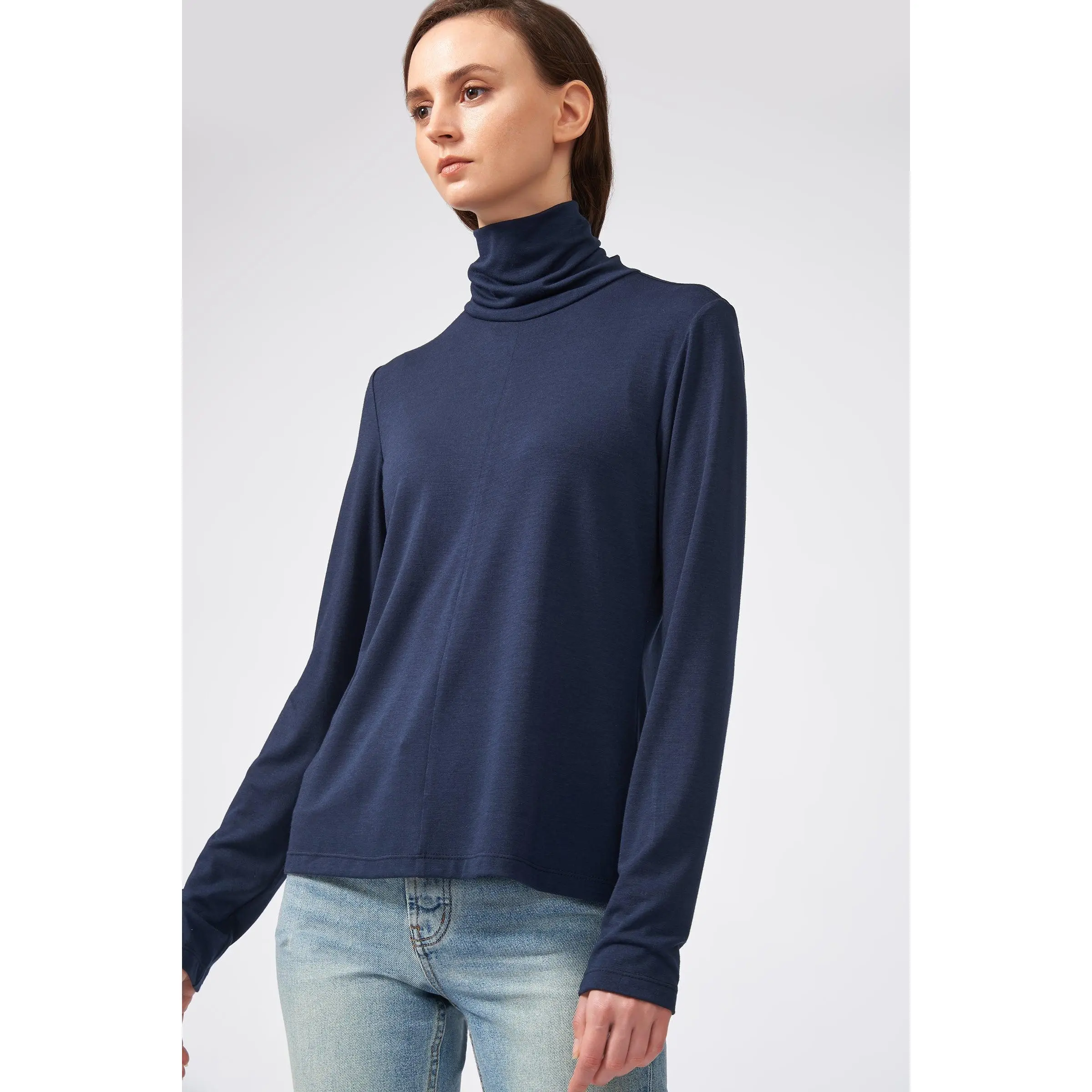 Seamed Fitted Turtleneck Navy