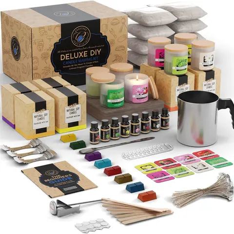 Craftzee Ultimate Deluxe Soy Candle Making Kit – Large 65-Piece Set with Soy Wax, Scents, Frosted Glass Jars, Wicks, Dyes, Melting Pot, Gift Box, Instruction Manual & More
