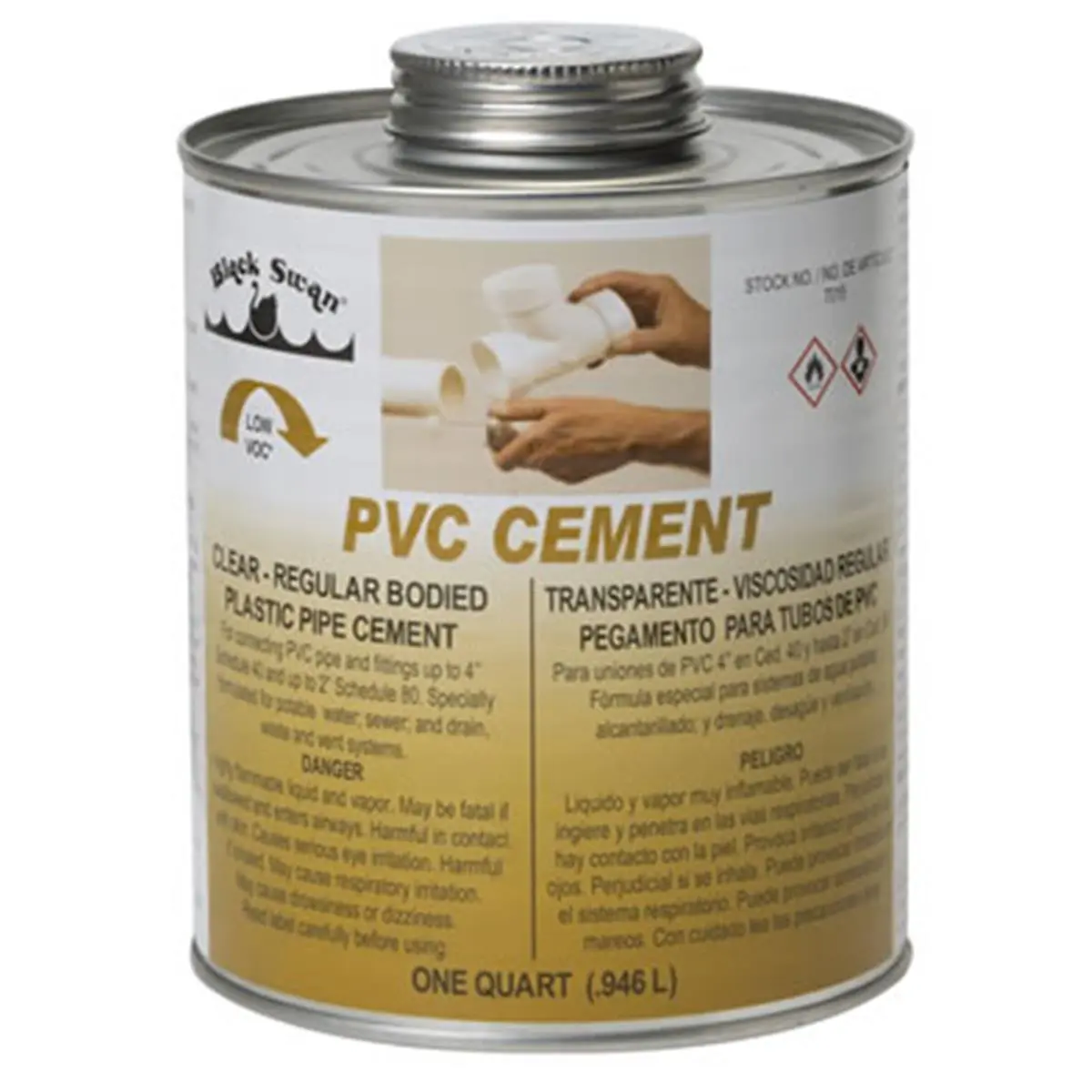 Black Swan Regular Bodied PVC Cement - 0.5 pt Fast-Setting High-Strength Solvent for Plumbing, Home Improvement, Joining Up to 4" Diameter PVC Pipe and Fittings for All Classes and Schedules