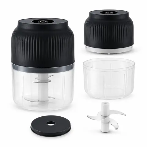 Reusable Compact Mini Electric Garlic Chopper - 300ml Portable Food Processor with 4 Sharp Blades, 1-Touch Tool for Kitchen Prep of Garlic, Ginger, Onion