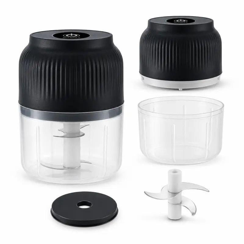 Reusable Compact Mini Electric Garlic Chopper - 300ml Portable Food Processor with 4 Sharp Blades, 1-Touch Tool for Kitchen Prep of Garlic, Ginger, Onion
