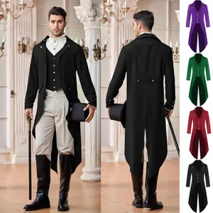 PASLTER Halloween Mens Steampunk Gothic Jacket Victorian Tailcoat Vintage Halloween Costume Tuxedo Coat Uniform
