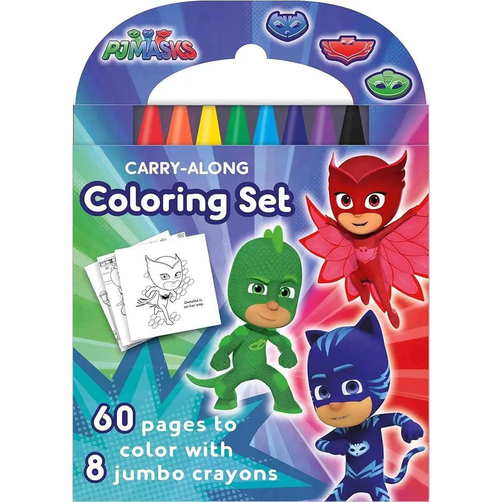 PJ Masks Travel Carry-Along Coloring Activity Book Set for Little Kids - 120 Pages, Handle for Easy Tote, Jumbo Crayons, Action-Packed Images