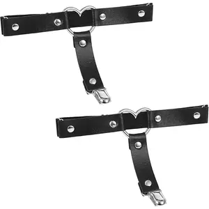 2 Pcs Leg Garter Adjustable Love Heart Garter Belts For Women Thigh Garter With Buckle Anti-Slip Clips Elastic Punk Women's Thigh Garters Leg Harness Garter Belts For Thigh High Socks Stockings Black