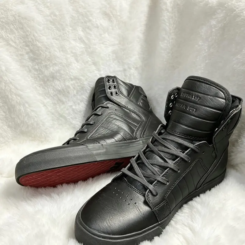 All Sizes-Supra Skytop HF All-Black Red Sole Cowhide Sneakers High-Top Fashionable Comfortable Shoes for Men