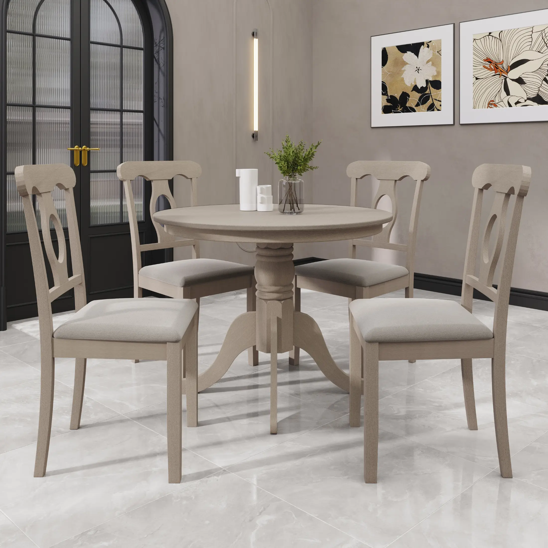 ElegantHome 5-Piece Round Indoor Dining Set - Classic Design, Upholstered Chairs, 63.04" l × 15.96" w × 28.96" h, Assembly Required, Center Support for Stability, Compact Shipping, Durable, Elegant Versatility, Fire Safety Label