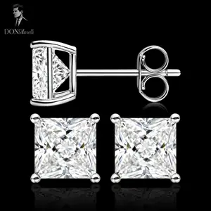 DONAURETTI Princess Cut Solitaire Stud Earrings 925 Sterling Silver VVS1 D Color Moissanite Push Back for Men Women Fashion Jewelry