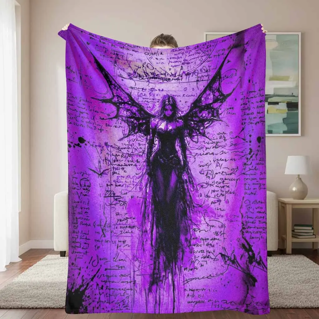 Gothic Angel Flannel Throw Blanket - Dark Fantasy Winged Goddess Print, Flannel Fabric, Wrinkle-Resistant, Durable, Machine-Washable, Ultra-Soft, Lightweight, Plush, Breathable, Multi-Size, Indoor/Outdoor Goth Decor for Bedroom Bedding, Artistic Home Gift