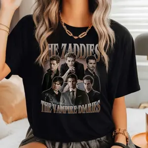 The Zaddies The Vampire Diaries Graphic Shirt, Vampire Diaries Merch, Damon Brothers Fan Gifts, Iconic TVD Fan Apparel, Damon Brothers Fit Cotton