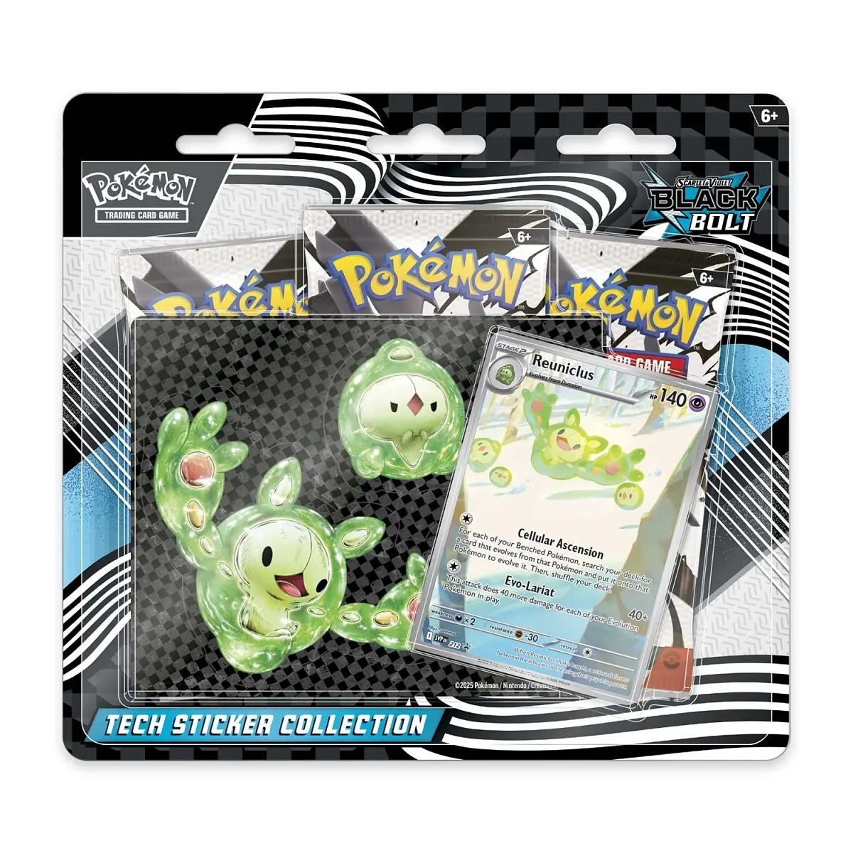 Pokemon Black Bolt Tech Sticker Collection Blister - 3 Booster Packs
