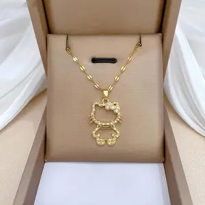 Cute Hollow Out Cat Pendant Necklace, Silver Color Cartoon Anime Character, Perfect Gift for Girls, Fashion Jewelry