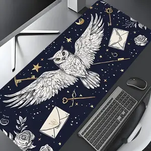Owl & Moon Pattern Mouse Pad, Large Gaming Mouse Pad, Aesthetic Desktop Decoration Protective Pad, Non-slip Rubber Pad for Laptop, Desktop Computer Games, Desktop Accessory, Desk Accessories