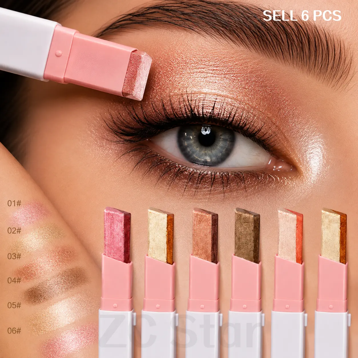 【Buy 2 Get 1 Random Gift】6Pcs Two Color Eyeshadow Stick Set Cosmetic Pearlescent Matte Highlighter Eye Shadow Glam Natural Long Lasting Waterproof Not Easy To Take Off Makeup
