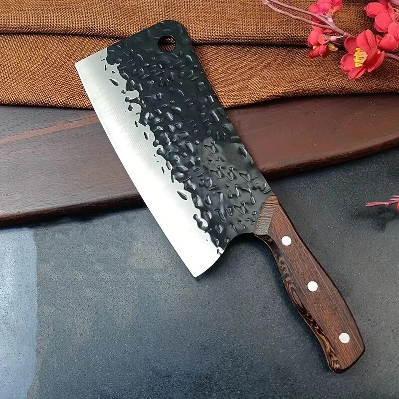 Hand-Forged High-Carbon Stainless Steel Bone-Chopping Knife, 321g Heavy-Duty Kitchen Butcher Knives with Ergonomic Non-Slip Wooden Handle, Durable Handcrafted Precision Meat Prep Tool