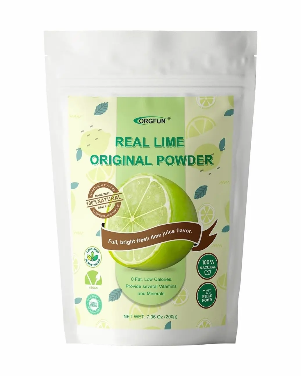 ORGFUN Original Lime Powder, Whole Lime Juice Freeze Dried Powder, Great for Cocktails, Drinks, Smoothies, and Cooking 7.06 Oz