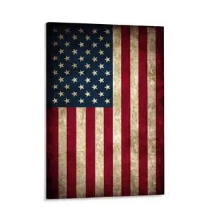 Vintage American Flag Canvas Wall Art, 4th of July Independence Day American Flag Canvas Wall Art,Rustic Distressed USA Flags Poster Canvas Print, Patriotic Old Glory Artwork for Living Room Garage Man Cave Office Workshop Wall Decor Gift，