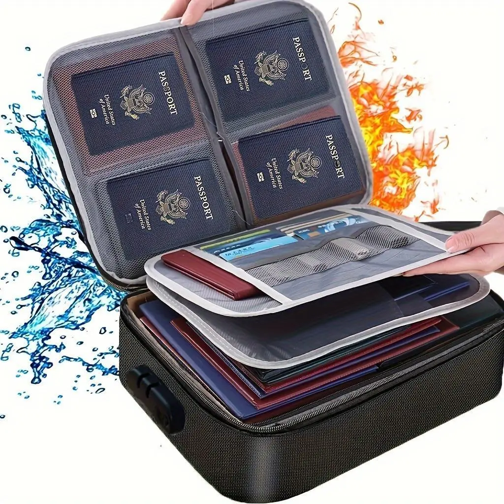 Secure Document Organizer Bag – Password Lock Multi-Layer File Case for Home Office & Travel, Water-Resistant Multi-Layer Fireproof Document Bag with Lock & Money Pouch Secure Portable Organizer for Home Office & Travel Synthetic Material
