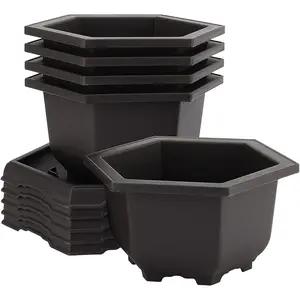 5 Pack Bonsai Pots, Hexagon Built in Mesh Plastic Bonsai Training Pots with Trays, Plant Flower Tree Growing Bonsai Planter for Garden Supplies, Yard, Office, Room, Balcony,7.4 Inch