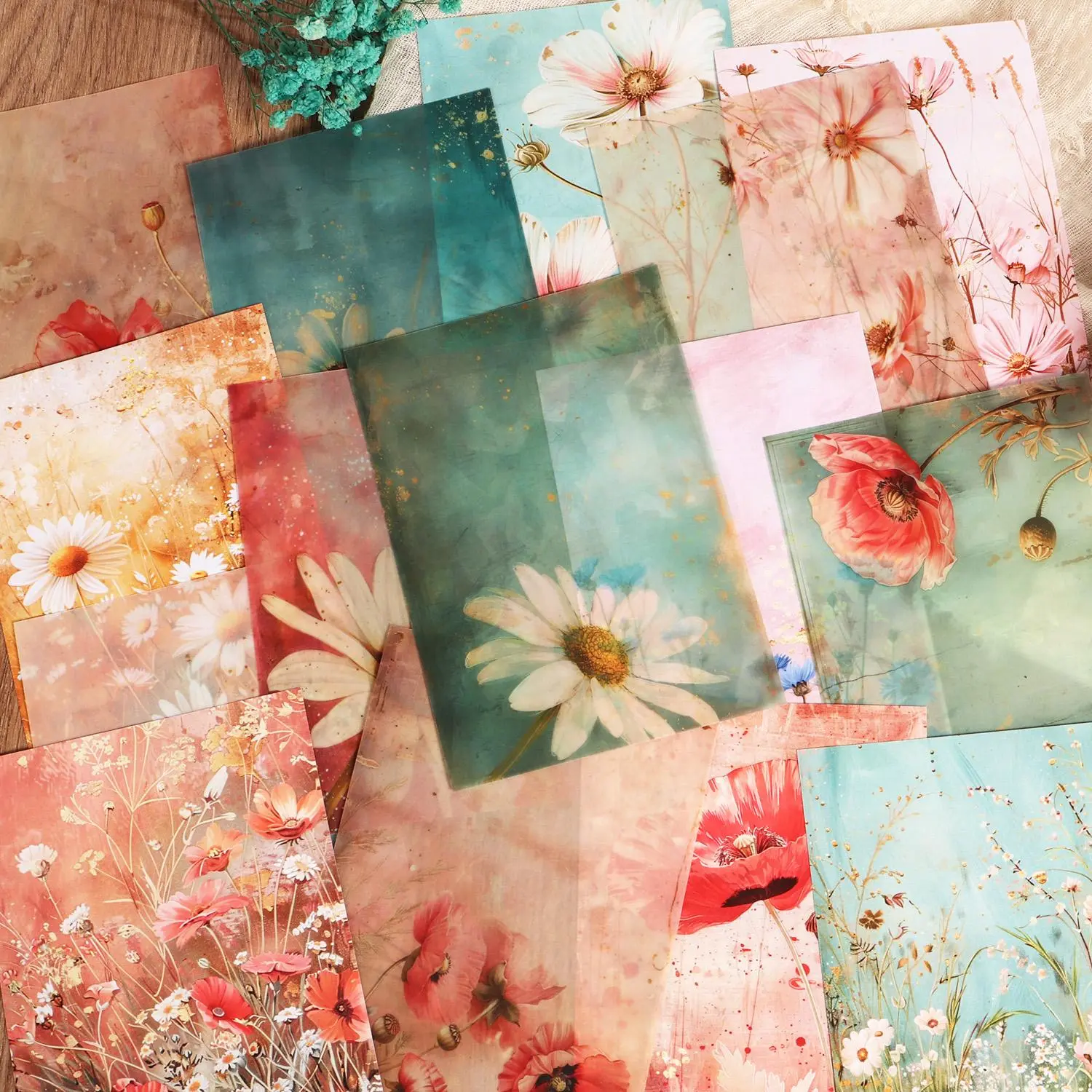 Flower Pattern Decorative Paper, 70pcs/set DIY Trimmable Junk Journal Decor Paper, Handmade Accessories for Arts Crafts, Scrapbooking Supplies, Scrapbook Materials, Patterned Papers
