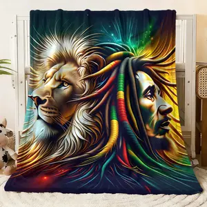 Vibrant Reggae - Inspired Lion & Dreadlocks Art Print Blanket Throw Blanket