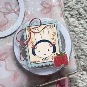 "Cute 'Fluffy Bunny' Phone Grip – Adorable Stamp and Strawberry Design, Perfect PopSocket for Kawaii Lovers and Cute Accessories"