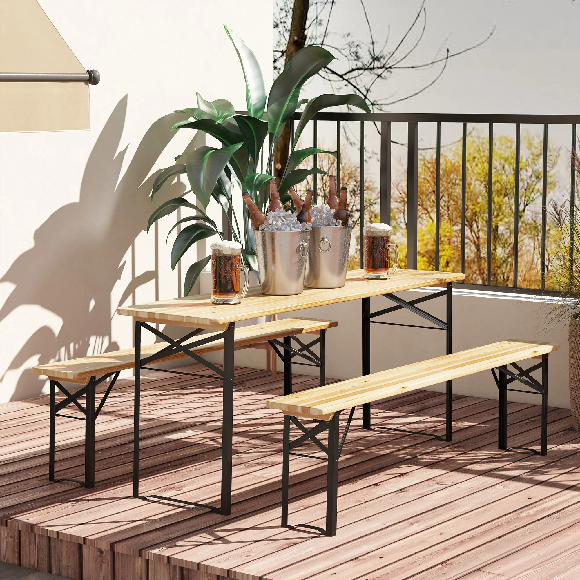 Outsunny 6' Portable Wooden Folding Picnic Table with Benches - Outdoor Dining Set, Patio Conversation Set, Indoor-Outdoor Picnic Table for Garden Camping, Outdoor Dining Sets