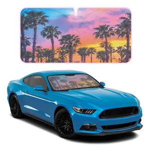 Sunset Palm Tree Pink Sunshade for Front Windshields - Collapsible Auto Shade Universal Fit for Cars, Jumbo Size 63x32 Inches Car Sun Visor