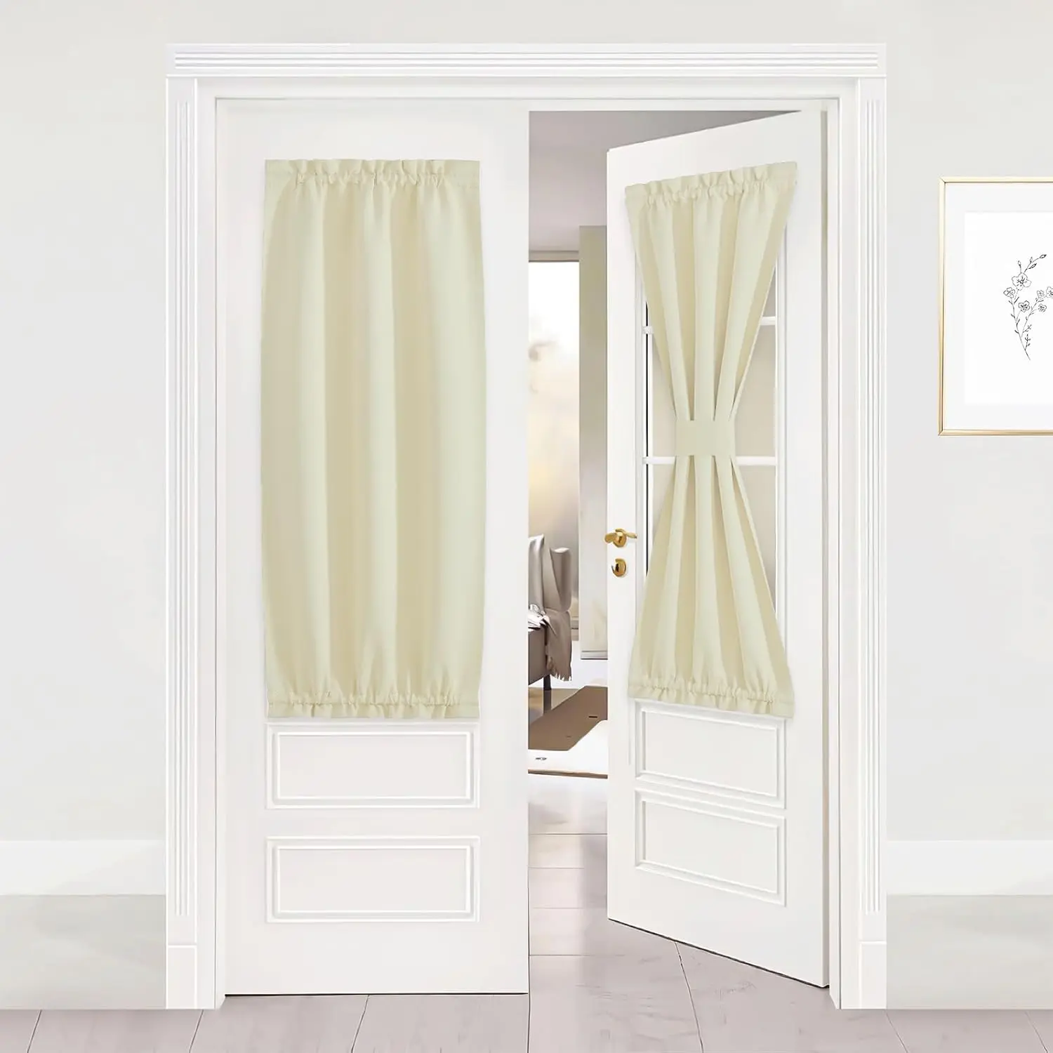 NICETOWN 1 Panel Sidelight Door Curtains 50 Inches Long for Side Windows Thermal Insulated Privacy Farmhouse French Door Curtain Panel with Adjustable Tie Back, 25x50 Inch Length, Light Beige