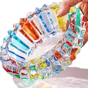 Crystal Colorful Ashtray, for Cigar and Cigarettes, Ash Tray Holder for Home and Office Desktop or Tabletop Decoration (5.5 in)
