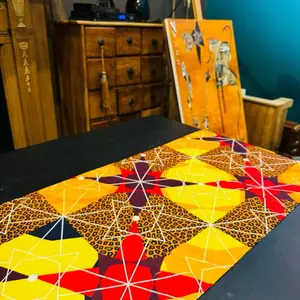 Zuud Table Runners: Leopard Print Red, Yellow, Orange (Made of African Wax)