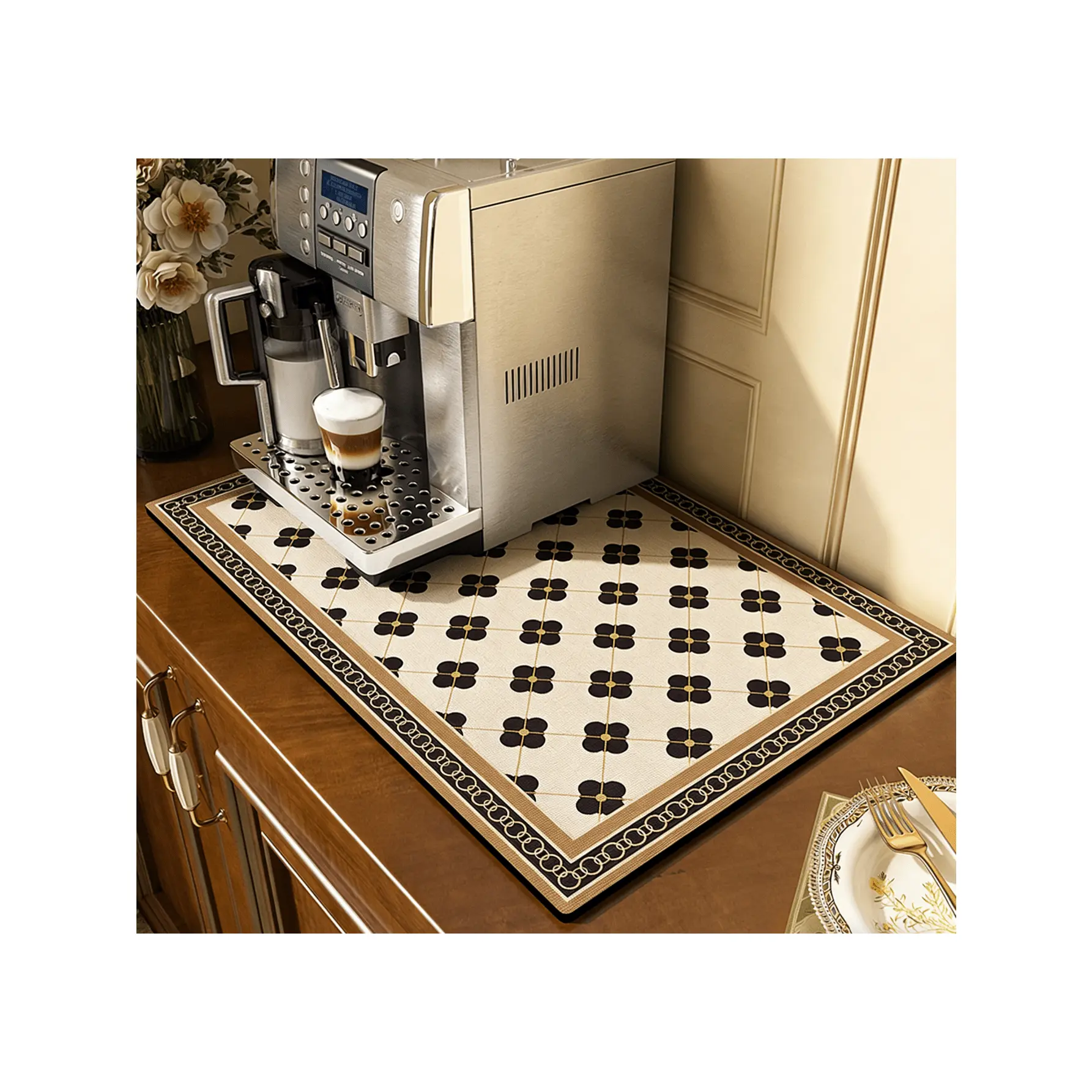 1pc Coffee Mat - Hides Stains, Absorbent Rubber Bottom, Quick Drying, Suitable For Kitchen Countertops, Coffee Bars, Dish Drying Racks, Compatible With Coffee Makers, Cafetieres, Espresso Machines