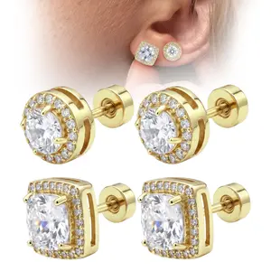4 PCS Halo Zircon Stud Earring, Screw On Back CZ Halo Earrings, Timeless Round Square Halo Studs, Jewelry for Daily Party Work Wedding Gift