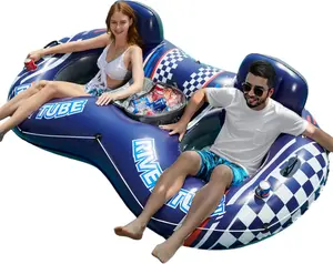 Inflatable River Tube Float - 2 Person Heavy Duty River Float Pool Floats with Removable Cooler Lake Water Tubes for Floating River Raft Lounge Floatie with 2 Cup Holders for Adults (D-Blue)