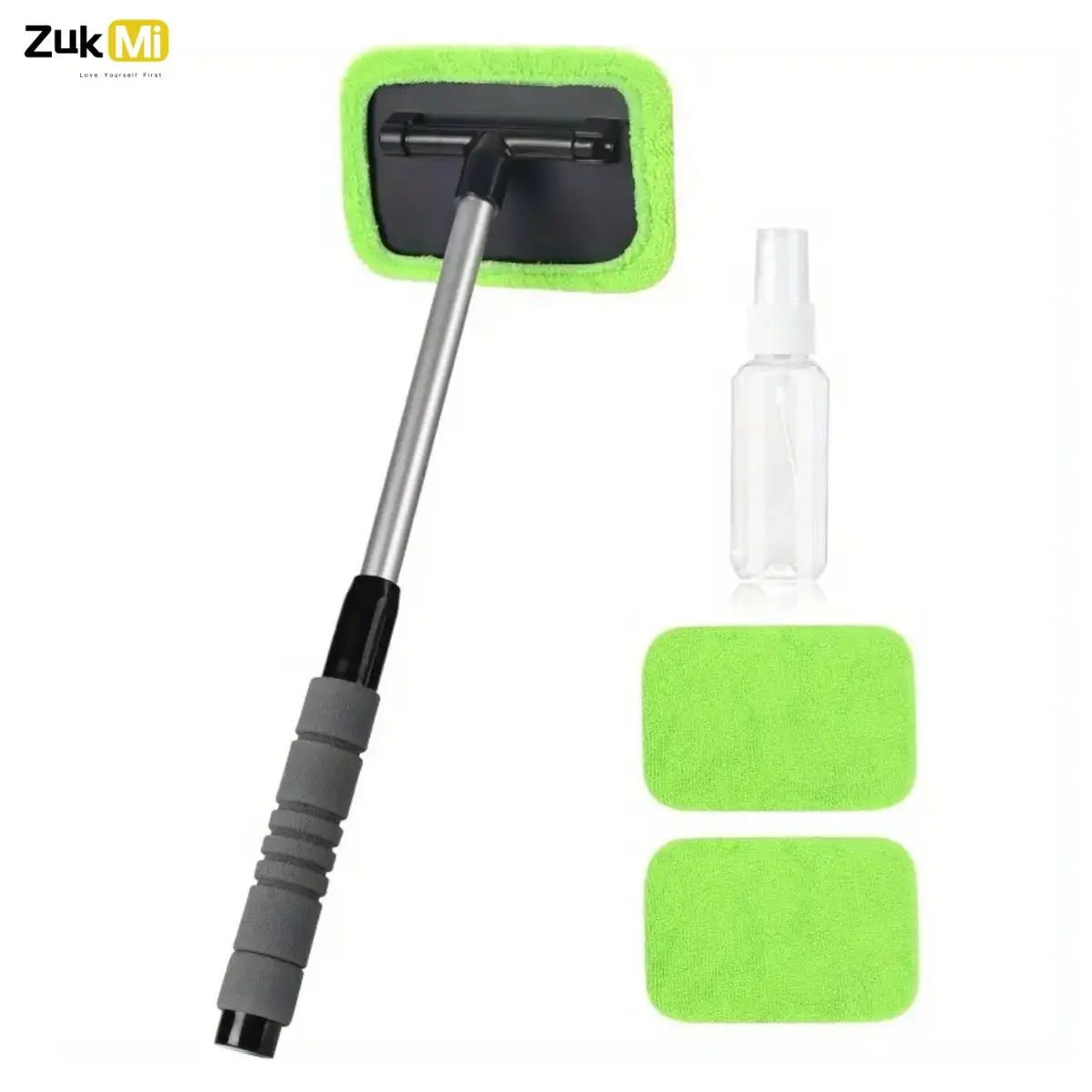 ZukMi Windshield Cleaner, Microfiber Car Window Cleaner With 3 Reusable And Washable Microfiber Pads And Extendable Handle, For Auto Inside Glass Cleaning, Perfect Gift for Car Enthusiasts, Car Detailing Products, Car Cleaning Supplies