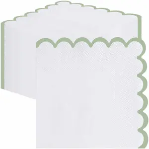 50 count 3-ply Sage Green Scalloped Napkins Folded 5 x 5 Inches Disposable Paper Napkin  Napkins for Dinner Wedding Birthday Party