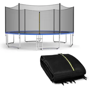 Trampoline Safety Net, 8 10 12 14 15 16Ft Weather-Resistant Replacement Enclosure Net for Round Frame, with Double-Headed Zippers, Protection Buckles &  Hook, Poles Not Included